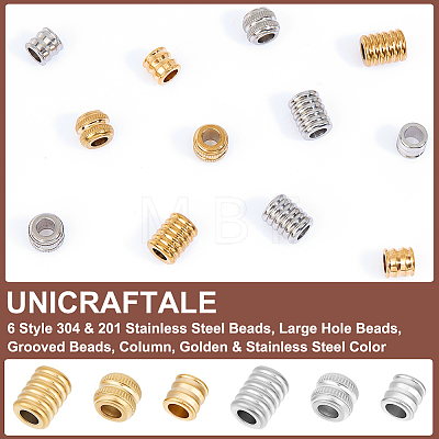 Unicraftale 12Pcs 6 Style 304 & 201 Stainless Steel Beads STAS-UN0050-26-1