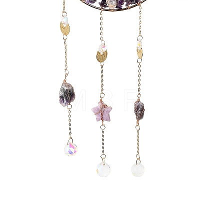 Natural Amethyst Chips Beaded Moon Hanging Sun Catchers HJEW-M004-02-1