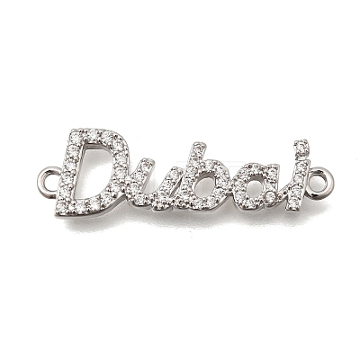 Brass Micro Pave Clear Cubic Zirconia Word Dubai Connector Charms KK-C255-33P-1