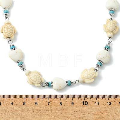 Ocean Dyed Synthetic Turquoise Turtle and Heart Beaded Necklaces for Women NJEW-JN06227-02-1