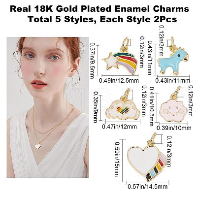 10Pcs 5 Style Real Real 18K Gold Plated Plated Brass Charms FIND-CN0001-28-1