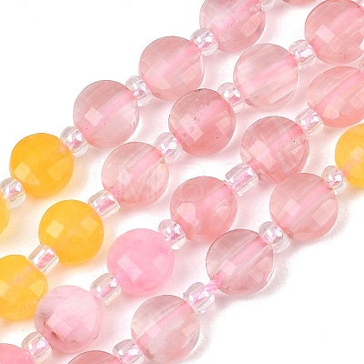 Cherry Quartz Glass  & Dyed Natural White Jade Beads Strands G-Z135-B01-1