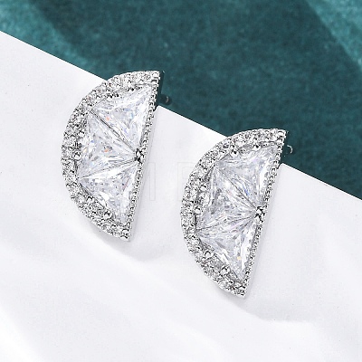 Brass Micro Pave Clear Cubic Zirconia Stud Earrings EJEW-Q015-15P-1