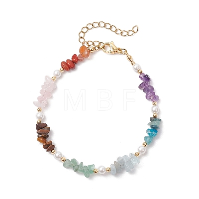 Chakra Natural Rose Quartz & Amethyst & Apatite & Aquamarine & Green Aventurine & Tiger Eye & Carnelian Chip Beaded Bracelets for Women BJEW-JB11740-01-1