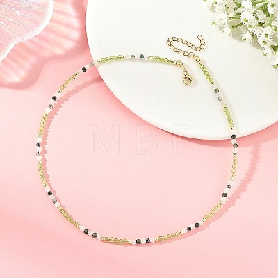 Natural Peridot Faceted Round Beaded Necklaces NJEW-JN06430-01-1