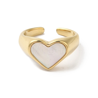 Shell Heart Open Cuff Ring for Women RJEW-C091-07G-01-1