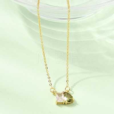 Brass Pave Cubic Zirconia Rectangle & Teardrop Pendant Cable Chain Necklaces KK-CBAB173-05G-10-1