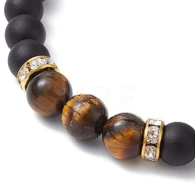 Natural Tiger Eye & Glass Braided Bead Bracelets BJEW-JB09730-01-1