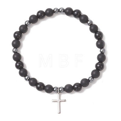 201 Stainless Steel Cross Charm Bracelets BJEW-JB13358-1