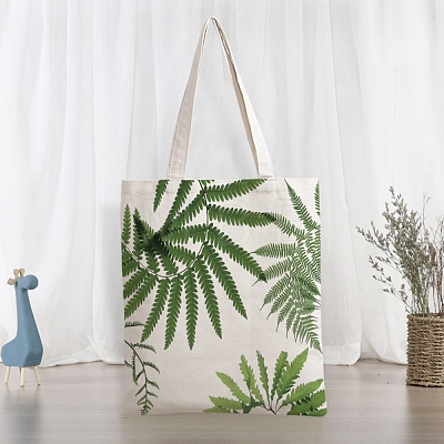 Green Plant Printed Canvas Women's Tote Bags ABAG-L018-B01-1