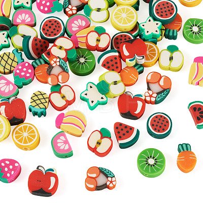 64Pcs 16 Styles Fruit & Vegetable Theme Handmade Polymer Clay Beads CLAY-TADJ0001-11-1