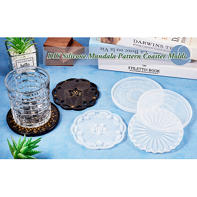 4Pcs 4 Style DIY Silicone Mandala Pattern Coaster Molds DIY-TA0006-42-1