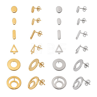 48Pcs 12 Styles 201 Stainless Steel Stud Earring Findings EJEW-TA0001-06-1