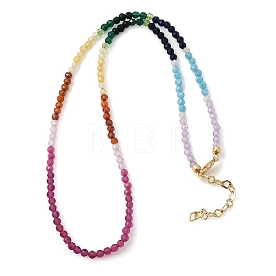7 Chakra Faceted Round Cubic Zirconia Beaded Necklaces with Brass End Chains for Women NJEW-L014-05G-1