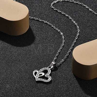 304 Stainless Steel Crystal Rhinestone Heart Pendant Cable Chain Necklaces for Women NJEW-Z056-01A-P-1