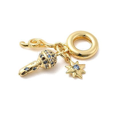 Brass Micro Pave Blue Cubic Zirconia European Dangle Charms KK-C138-01G-1