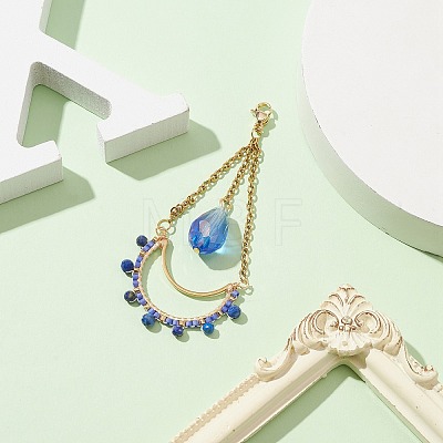 Teardrop Glass Seed & Natural Lapis Lazuli Beads Pendant Decorations HJEW-MZ00024-02-1