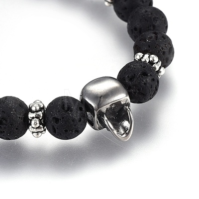 Adjustable Natural Lava Rock Braided Bead Bracelets BJEW-JB03976-1