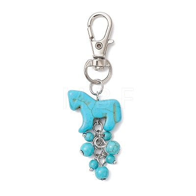 Synthetic Turquoise Dyed Horse Pendant Decorations HJEW-JM04666-1
