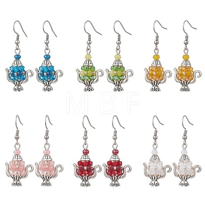 Glass Seed Beaded Dangle Earrings EJEW-MZ00703-1