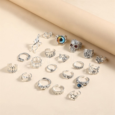 20Pcs Mixed Shapes Alloy Open Cuff Rings for Women PW-WGD235A-01-1