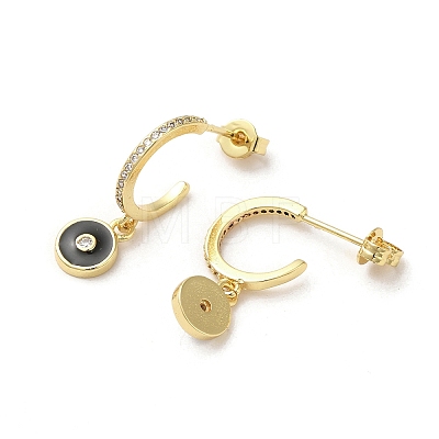 Ring & Evil Eye Real 18K Gold Plated Brass Stud Earrings EJEW-L268-037G-01-1