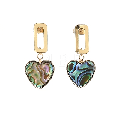 Heart Abalone Shell/Paua Shell Beads Dangle Stud Earrings EJEW-JE07317-1