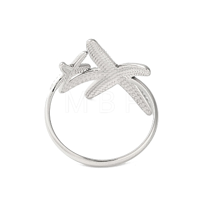 Non-Tarnish 304 Stainless Steel Starfish Open Cuff Rings for Women RJEW-S418-03P-1