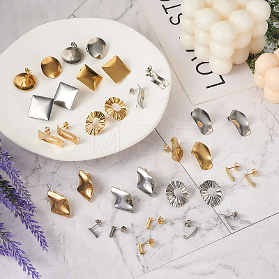 32Pcs 16 Style 304 Stainless Steel Stud Earring Findings STAS-CW0001-08-1