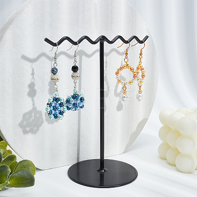 Iron Wave T-Bar Shaped Earring Display Stands EDIS-WH0021-43-1