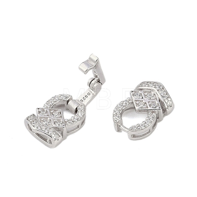 Anti-Tarnish 925 Sterling Silver Micro Pave Clear Cubic Zirconia Fold Over Clasps STER-P060-40P-1