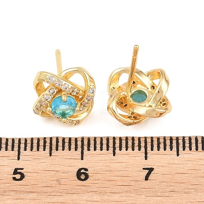 Brass Micro Pave Cubic Zirconia Stud Earrings for Women KK-A305-10G-1