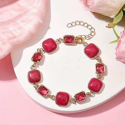 Dyed Natural White Jade Square & Alloy Link Chain Bracelets for Women BJEW-JB10129-1