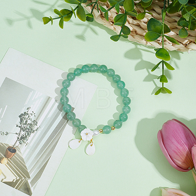 1Pc Natural Green Aventurine & Glass Pearl & Freshwater Shell Beads Charm Bracelets BJEW-BM0001-04-1