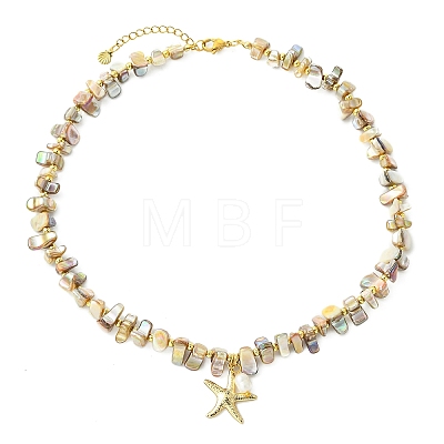 Summer Beach Starfish 304 Stainless Steel Pendant AB Color Natural Freshwater Shell Nuggets Beaded Necklaces for Women NJEW-JN06056-1