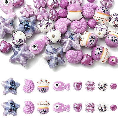 40Pcs 8 Styles Handmade Porcelain Beads PORC-YW0001-80-1