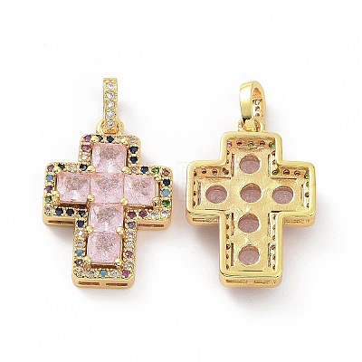 Brass Micro Pave Clear Cubic Zirconia Pendants ZIRC-F135-24G-02A-1