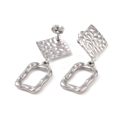 304 Stainless Steel Hollow Out Rectangle with Rhombus Dangle Stud Earrings for Women EJEW-G328-22-1