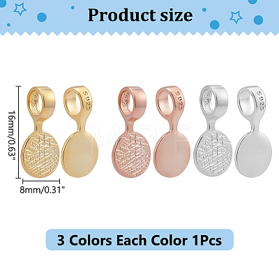 3Pcs 3 Colors 925 Sterling Silver Glue-on Flat Pad Bails STER-WR0001-09-1