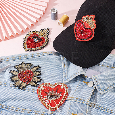 4Pcs 4 Style Heart Theme Computerized Embroidery Cloth Sew on Appliques PATC-FG0001-42-1