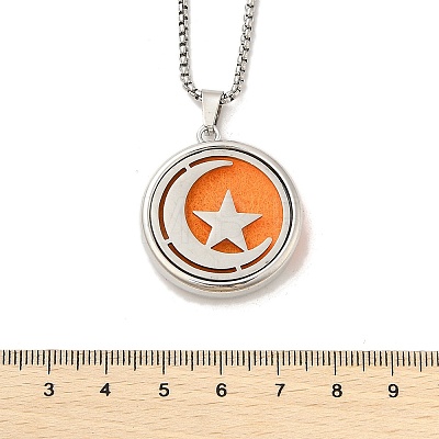 316 Surgical Stainless Steel Aromatherapy Diffuser Perfume Hollow Flat Round Pendant Box Chain Necklaces NJEW-R016-01P-08-1