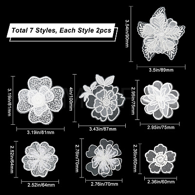 Gorgecraft 14Pcs 7 Style Lace Embroidery Sewing Fiber Ornaments DIY-GF0006-19-1