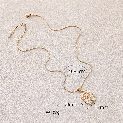316 Surgical Stainless Steel Enamel with Imitation Pearl Rectangle with Flower Pendant Necklaces for Women ST9494-1
