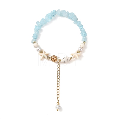 Beachy Natural white Jade Chip Beads & Synthetic Turquoise Charm Bracelets BJEW-JB14140-02-1