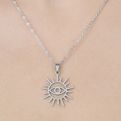 201 Stainless Steel Hollow Sun with Eye Pendant Necklace NJEW-OY002-05-1