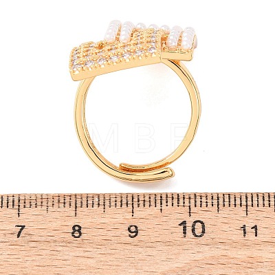 Adjustable Brass Micro Pave Clear Cubic Zirconia with ABS Plastic Pearl Cuff Rings RJEW-G368-02G-1