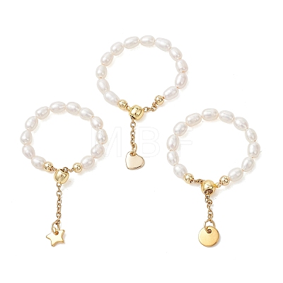 3Pcs 3 Styles Natural Cultured Freshwater Pearl Beaded Stretch Finger Rings RJEW-JR01010-1