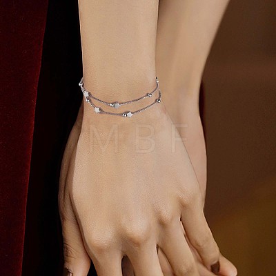 Rhodium Plated 925 Sterling Silver Satellite Chain Multi-strand Bracelets with Star Beaded JB708A-1