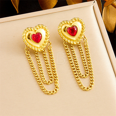 304 Stainless Steel Cubic Zirconia Chain Tassel Stud Earrings FS-WGE7D75-03-1