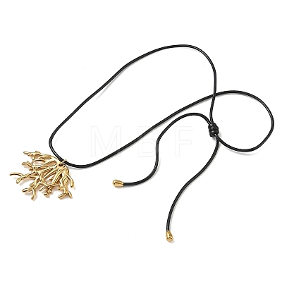 Summer Beach 304 Stainless Steel Coral Shape Pendant Adjustable Black Waxed Cord Necklaces for Women SA-CBAFEB5-04G-1
